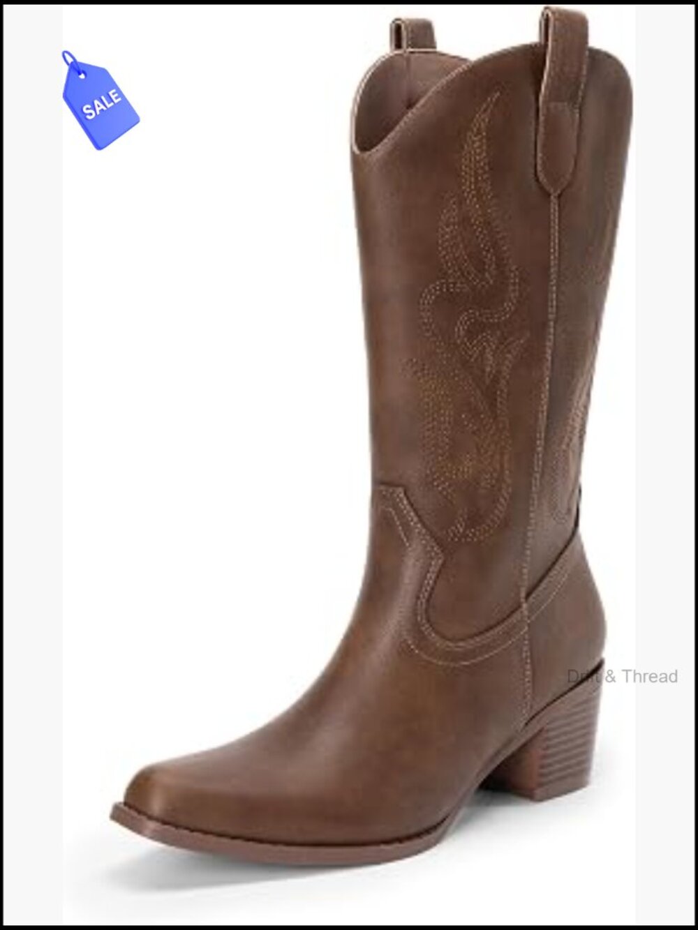 Western Cowgirl Mid Calf Boots Square Toe Pull On Faux Leather 2.36in Heel